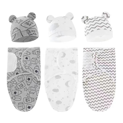 Cotton Baby Swaddle Blanket With Hat